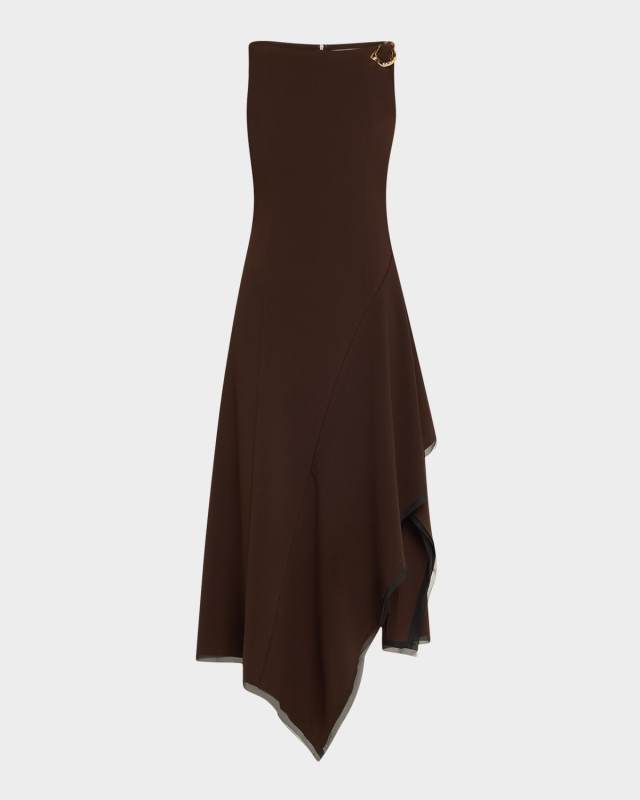 Boatneck Fit-Flare Crepe Dress With Organza Trim